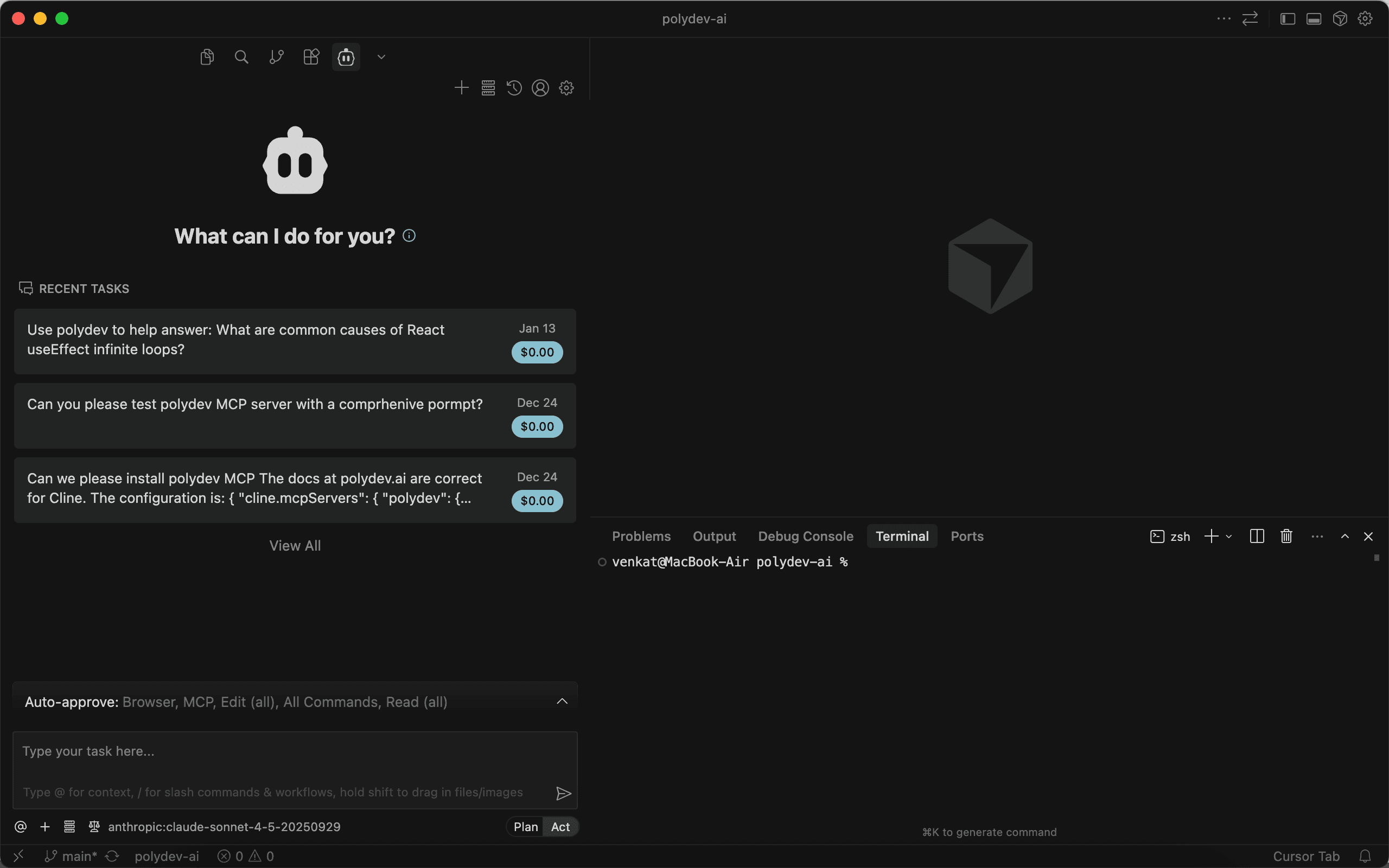 Polydev response in Cline
