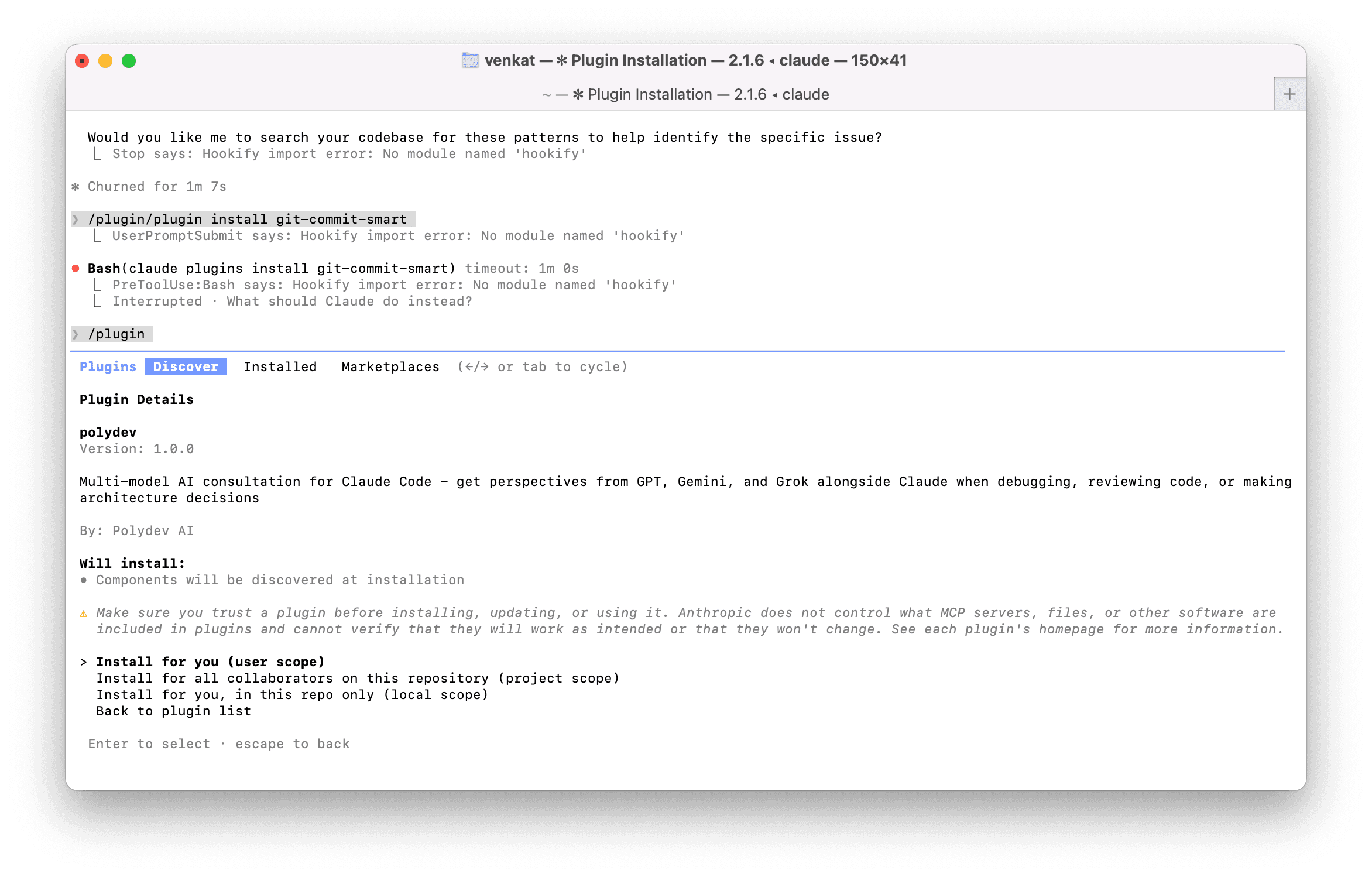 Polydev plugin in Claude Code plugin manager